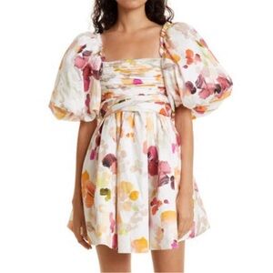 Aje Dasia Puff Sleeve Cotton Minidress In Desert Rose, SIZE 8 US
